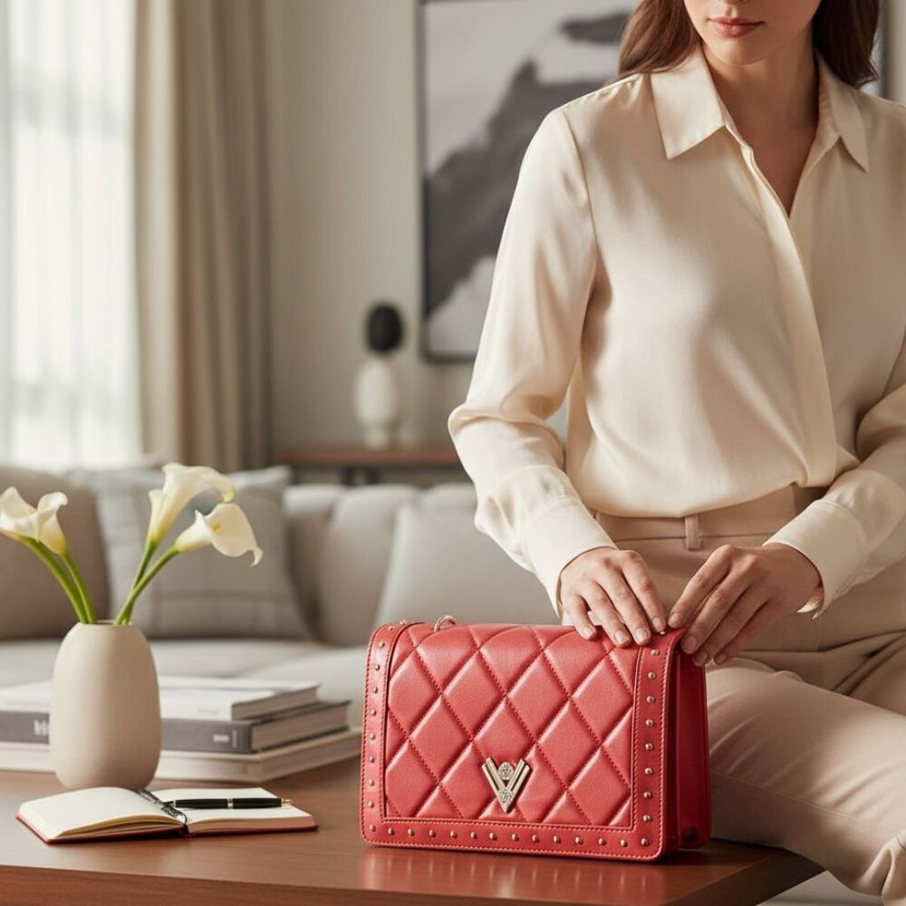 Valentino Orlandi Red Studded Crossbody Bag NWT